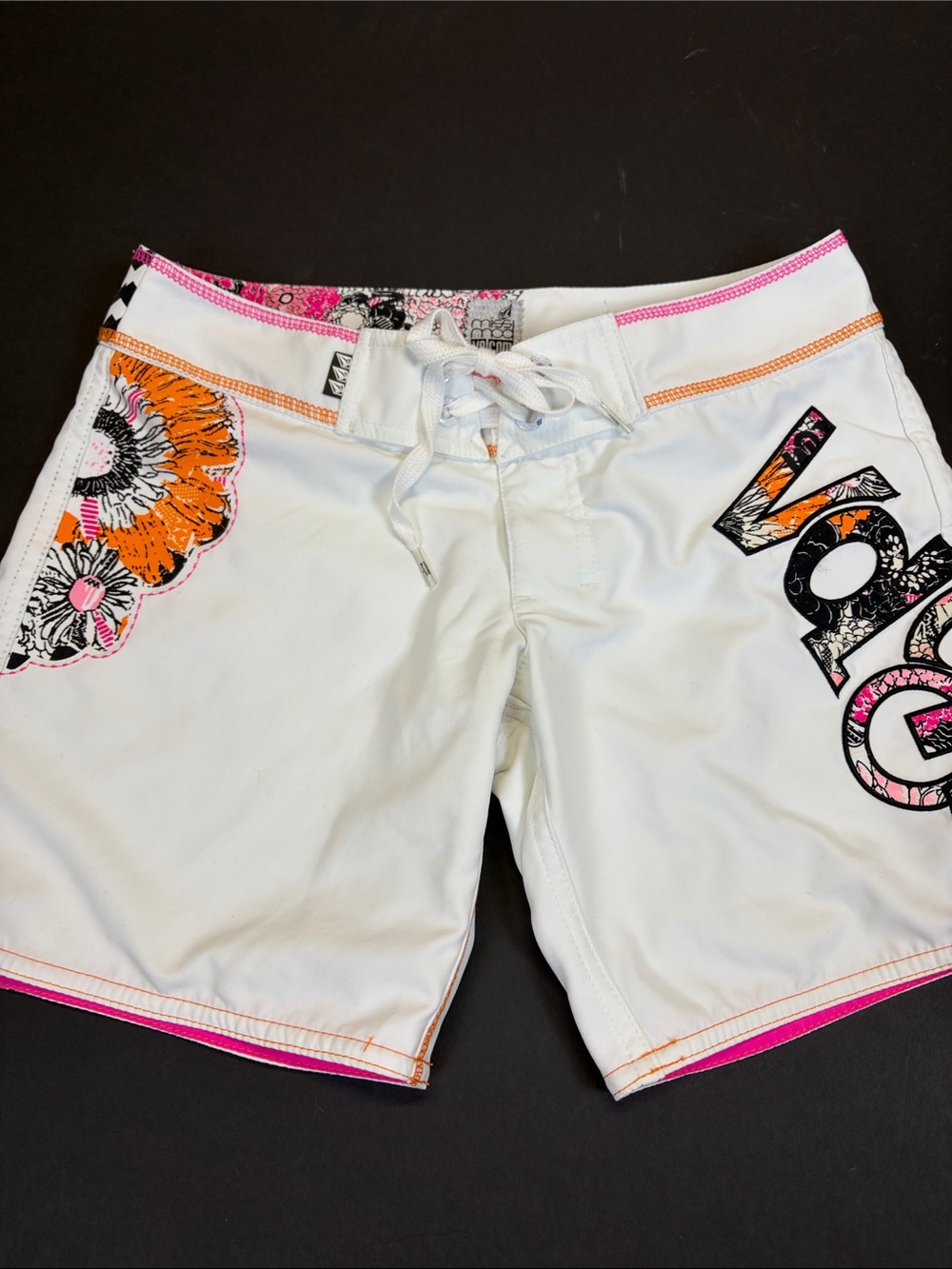 Volcom Miss Volcom Floral Board Shorts White Pink Orange Size 1